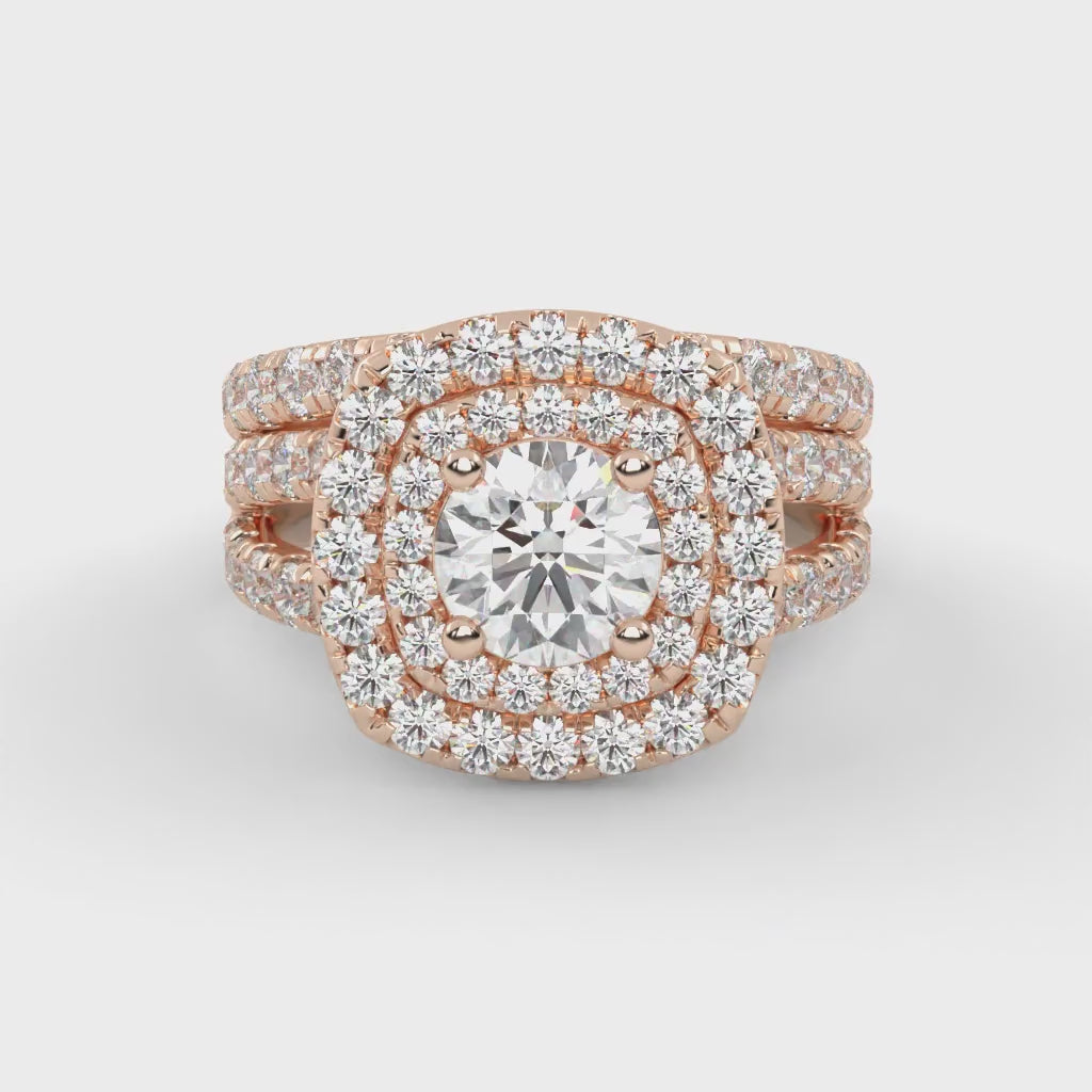 IGI Certified Shank Double Halo Bridal Set Ring