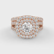 IGI Certified Shank Double Halo Bridal Set Ring