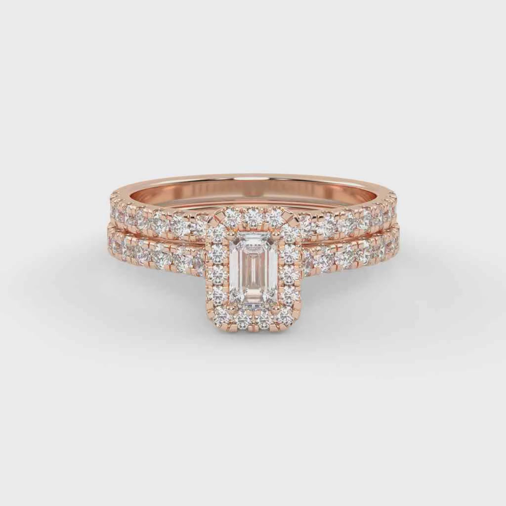 IGI Certified Half Eternity Halo Solitaire Bridal Set Ring