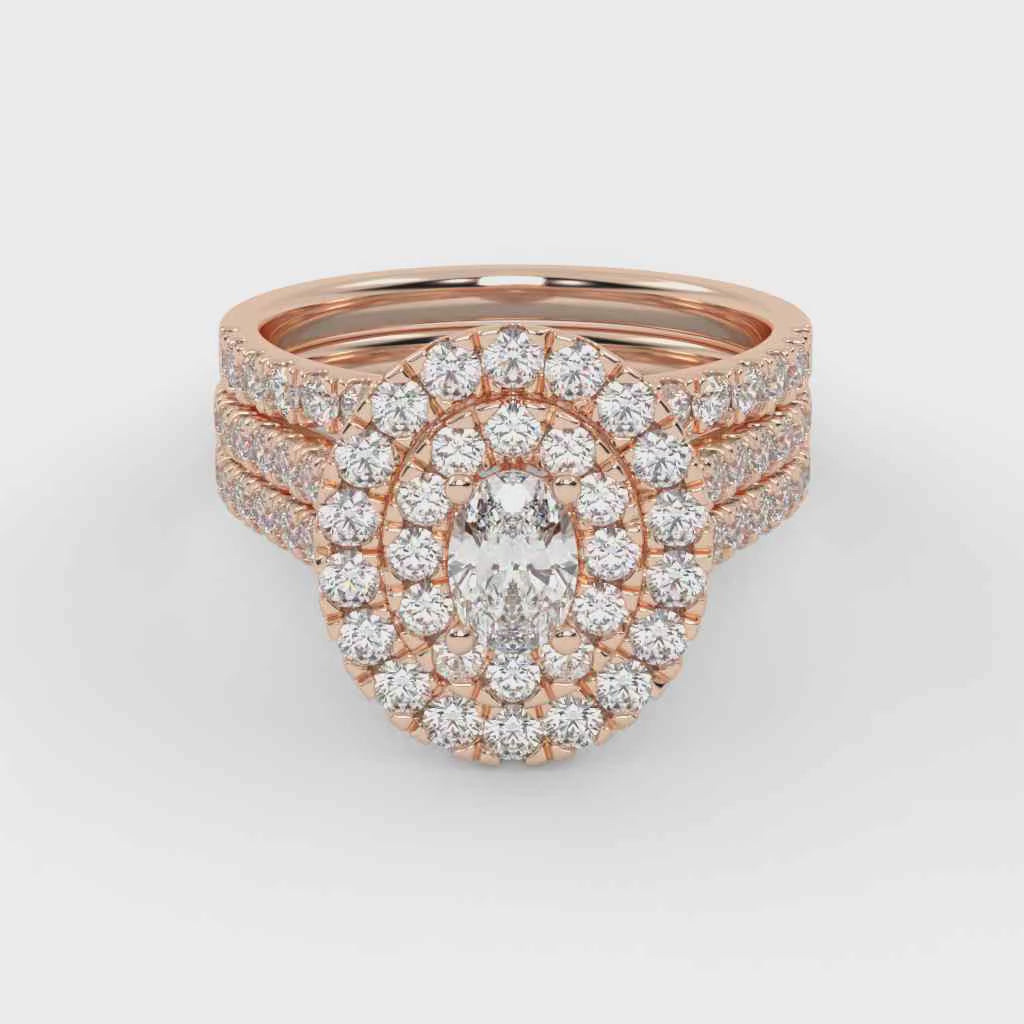 IGI Certified Oval Shape Double Halo Bridal Set Ring