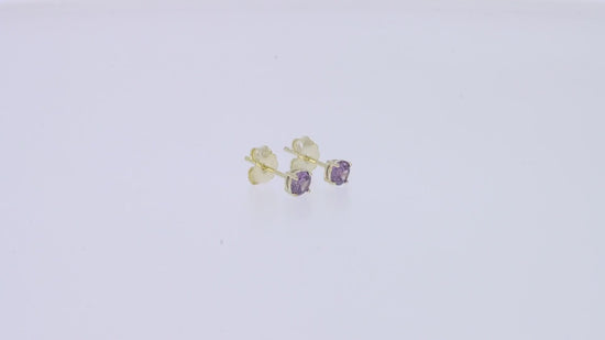 Load and play video in Gallery viewer, Round Cut Simulated Birthstone Stud Earrings For Women In 925 Sterling Silver
