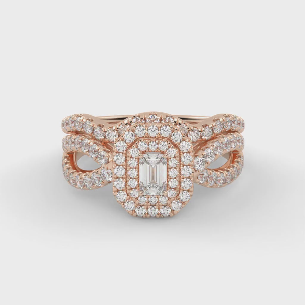 IGI Certified Emerald Cut Lab Diamond Bridal Set Ring
