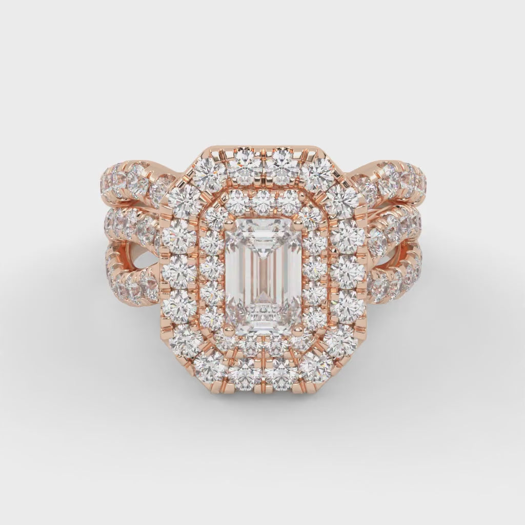 IGI Certified Emerald Cut Lab Diamond Bridal Set Ring