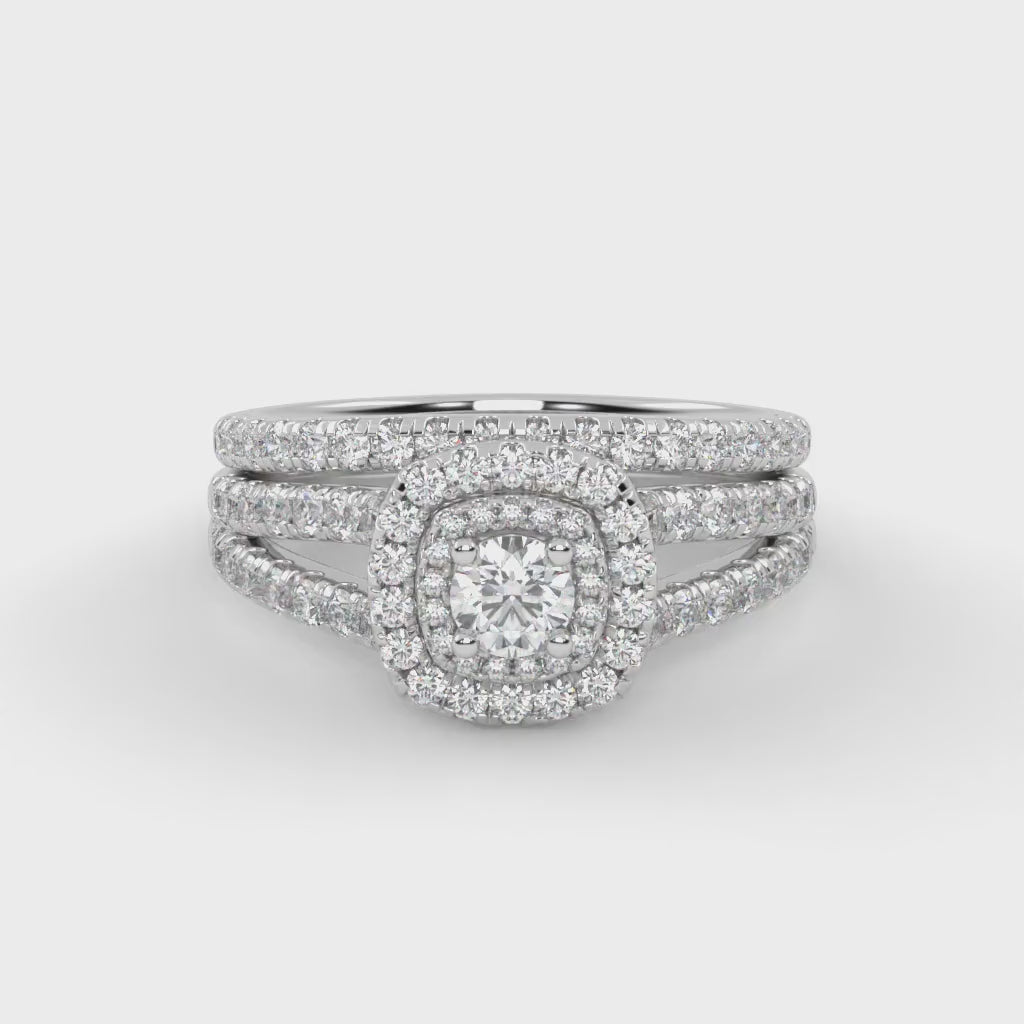 IGI Certified Shank Double Halo Bridal Set Ring