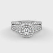 IGI Certified Shank Double Halo Bridal Set Ring