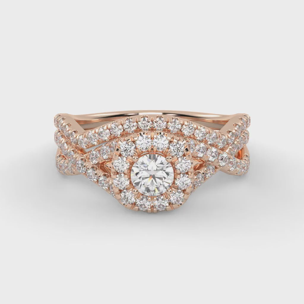 IGI Certified 1.00 Carat Infinity Halo Solitaire Cluster Bridal Set Ring