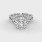 Round Cut 0.90 Carat Lab Grown Diamond Twisted Infinity Halo Solitaire Bridal Set Ring