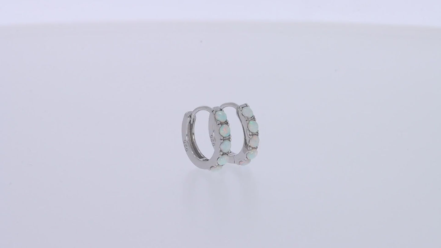 Round Cut Created Opal Gemstone Huggie Hoop Earrings For Women In 925 Sterling Silver