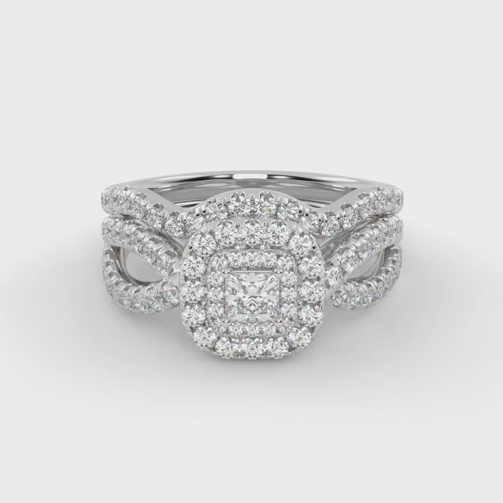 IGI Certified Infinity Shank Princess Cut Lab Diamond Bridal Set Ring