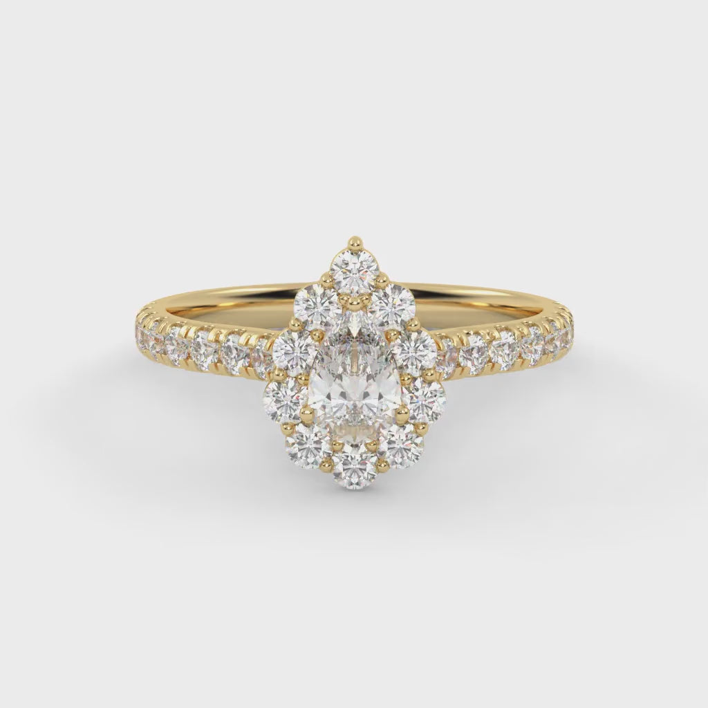 IGI Certified Teardrop Half Eternity Halo Solitaire Engagement Rings for Women