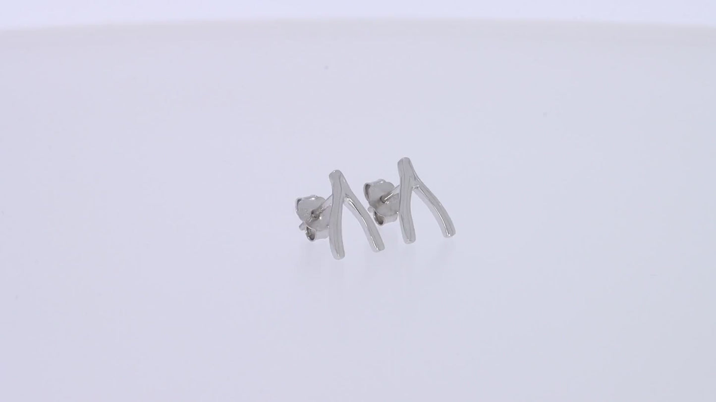 Wishbone Stud Earrings for Women in 925 Sterling Silver Push Back