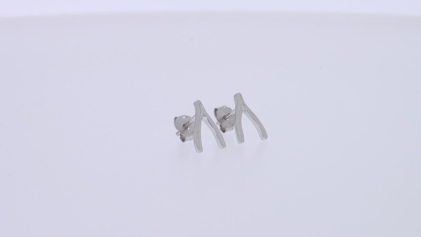 Load and play video in Gallery viewer, Wishbone Stud Earrings for Women in 925 Sterling Silver Push Back
