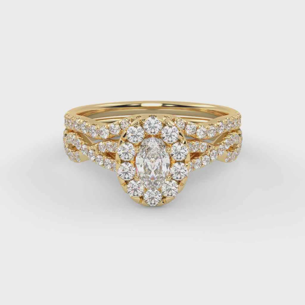Oval Cut 1.00 Carat Lab Grown Diamond Twisted Infinity Halo Solitaire Bridal Set Ring