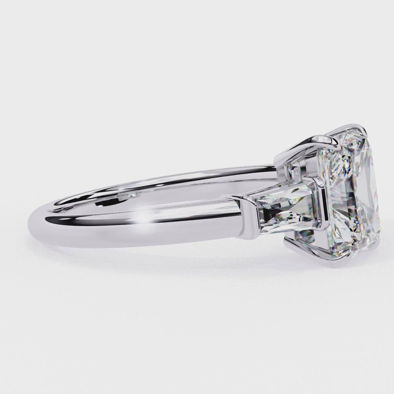 Three Stone Radiant Cut Lab Grown Diamond Promise Rings