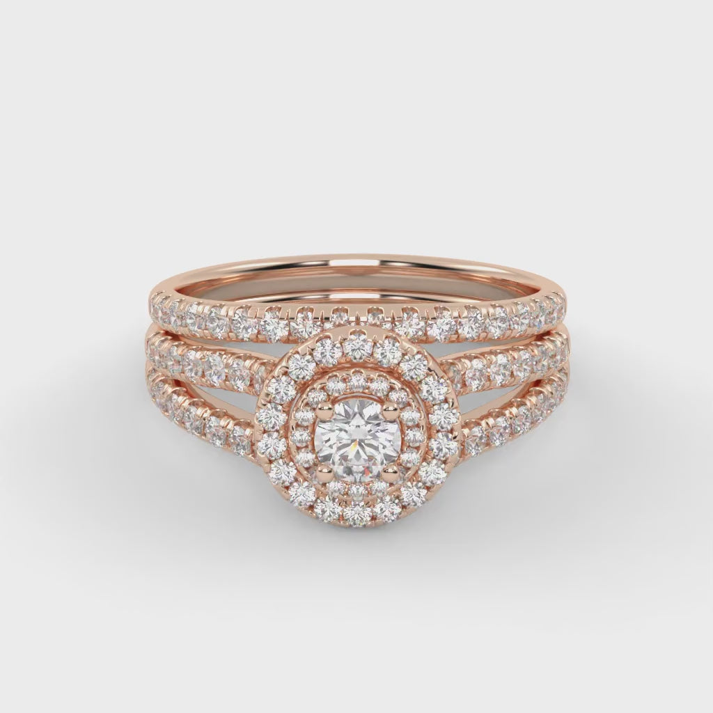 IGI Certified Double Halo Lab Diamond Bridal Set Ring