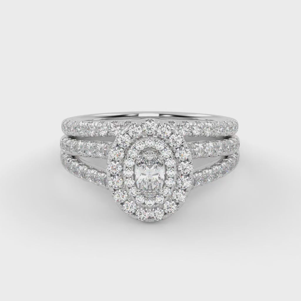 IGI Certified Split Shank Double Halo Bridal Set Ring for Women