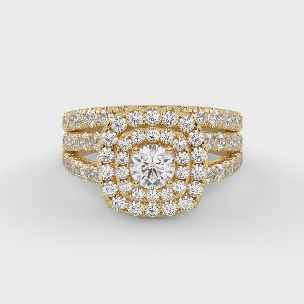 IGI Certified Shank Double Halo Bridal Set Ring