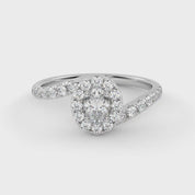 IGI Certified Oval and Round Cut 0.85 Carat Lab Grown Diamond Bypass Halo Solitaire Engagement Ring