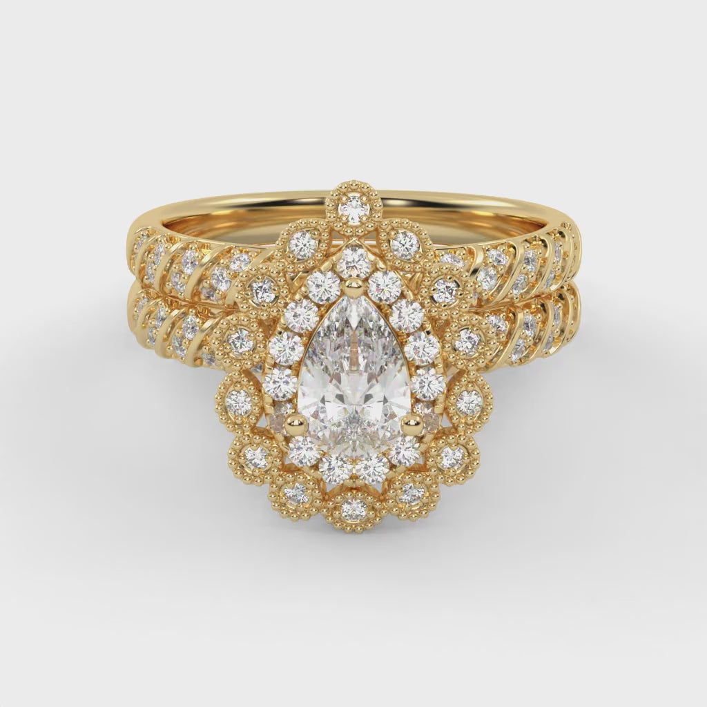 IGI Certified Pear and Round Cut 1.05 Carat Lab Grown Diamond Engagement Wedding Ring