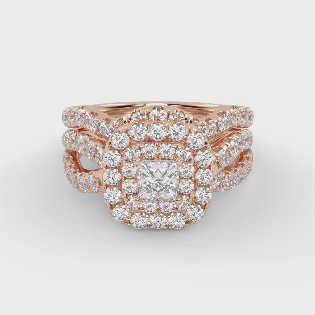 IGI Certified Infinity Shank Princess Cut Lab Diamond Bridal Set Ring