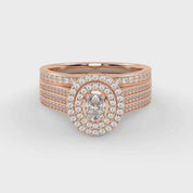 IGI Certified Oval Shape 3 Row Double Halo Bridal Set Ring