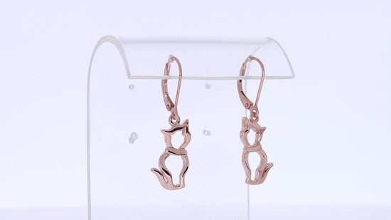 Load and play video in Gallery viewer, Kitty Cat Leverback Post Dangle Earrings for Women in 925 Sterling Silver
