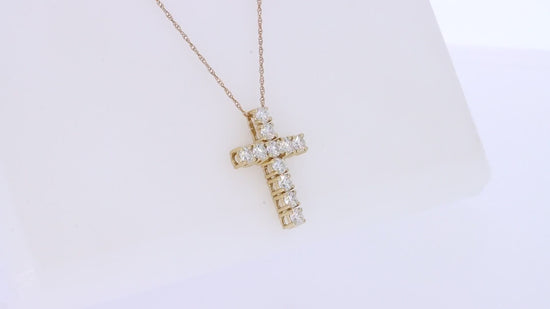 Load and play video in Gallery viewer, 1 Carat Lab Created Moissanite Diamond Cross Pendant Necklace in 10K or 14K Solid Gold For Women (1.00 Cttw)
