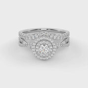Round Cut 0.80 Carat Lab Grown Diamond Twisted Infinity Double Halo Solitaire Bridal Set Ring