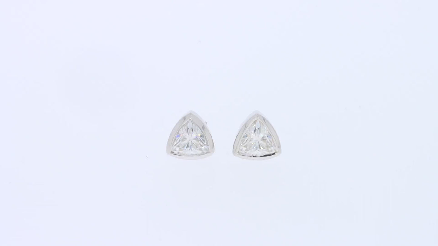 2 1/5 Carat 7MM Trillion Cut Lab Created Moissanite Diamond Push Back Stud Earrings In 925 Sterling Silver (2.20 Cttw)