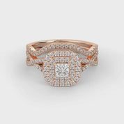 Princess Cut 1.00 Carat Lab Grown Diamond Twisted Infinity Halo Solitaire Bridal Set Ring