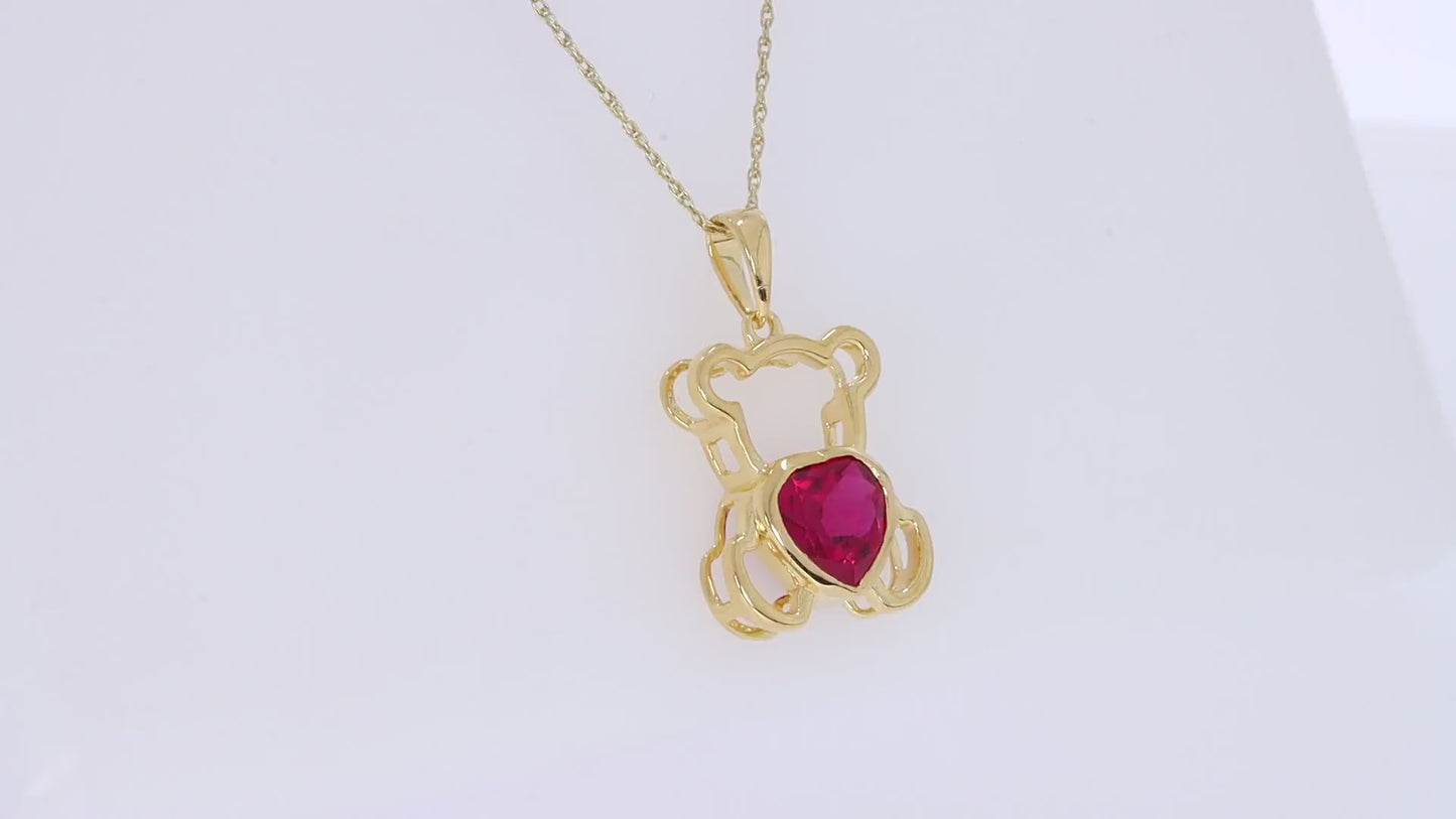 Load and play video in Gallery viewer, Heart Shape Simulated Birthstone Cute Teddy Bear Pendant Necklace For Women In 925 Sterling Silver
