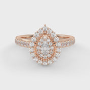 IGI Certified Pear and Round 0.90 Carat Lab Grown Diamond Double Halo Engagement Ring