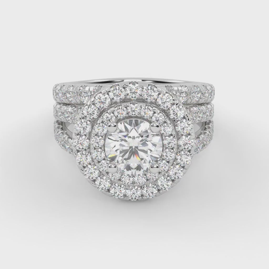 IGI Certified Double Halo Lab Diamond Bridal Set Ring