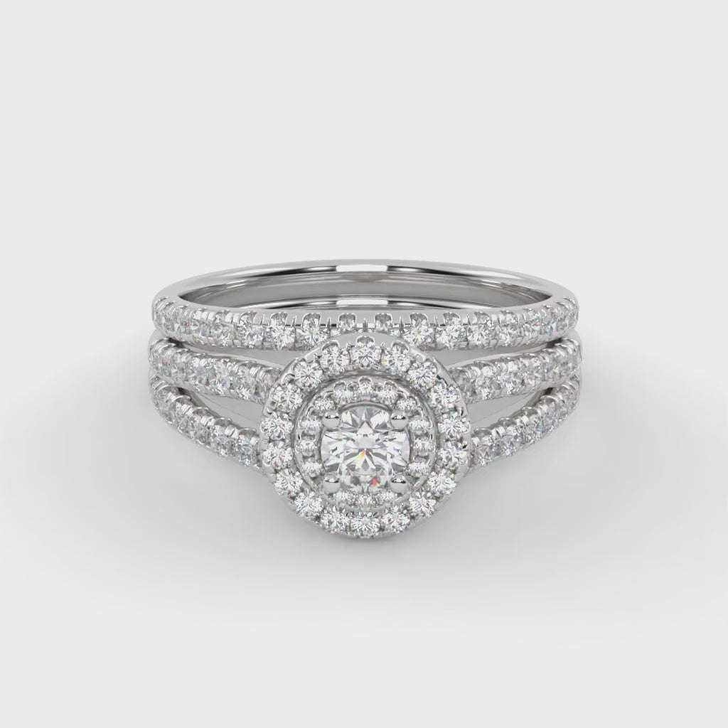 IGI Certified Double Halo Lab Diamond Bridal Set Ring