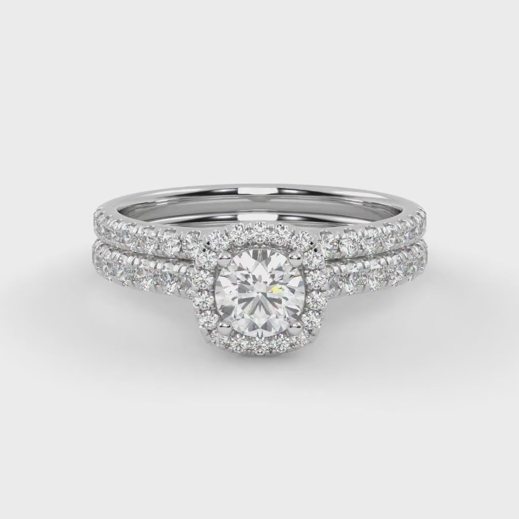 IGI Certified Half Eternity Halo Solitaire Bridal Set Rings for Women