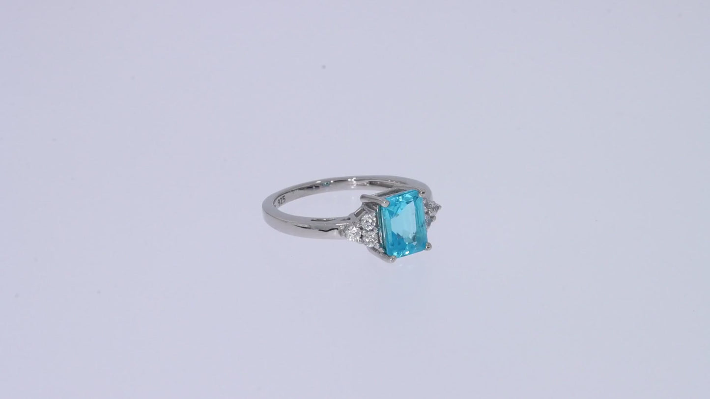 Simulated Blue Aquamarine & White Topaz CZ Fashion Ring in 14k Gold Over Sterling Silver (1.67 Cttw)