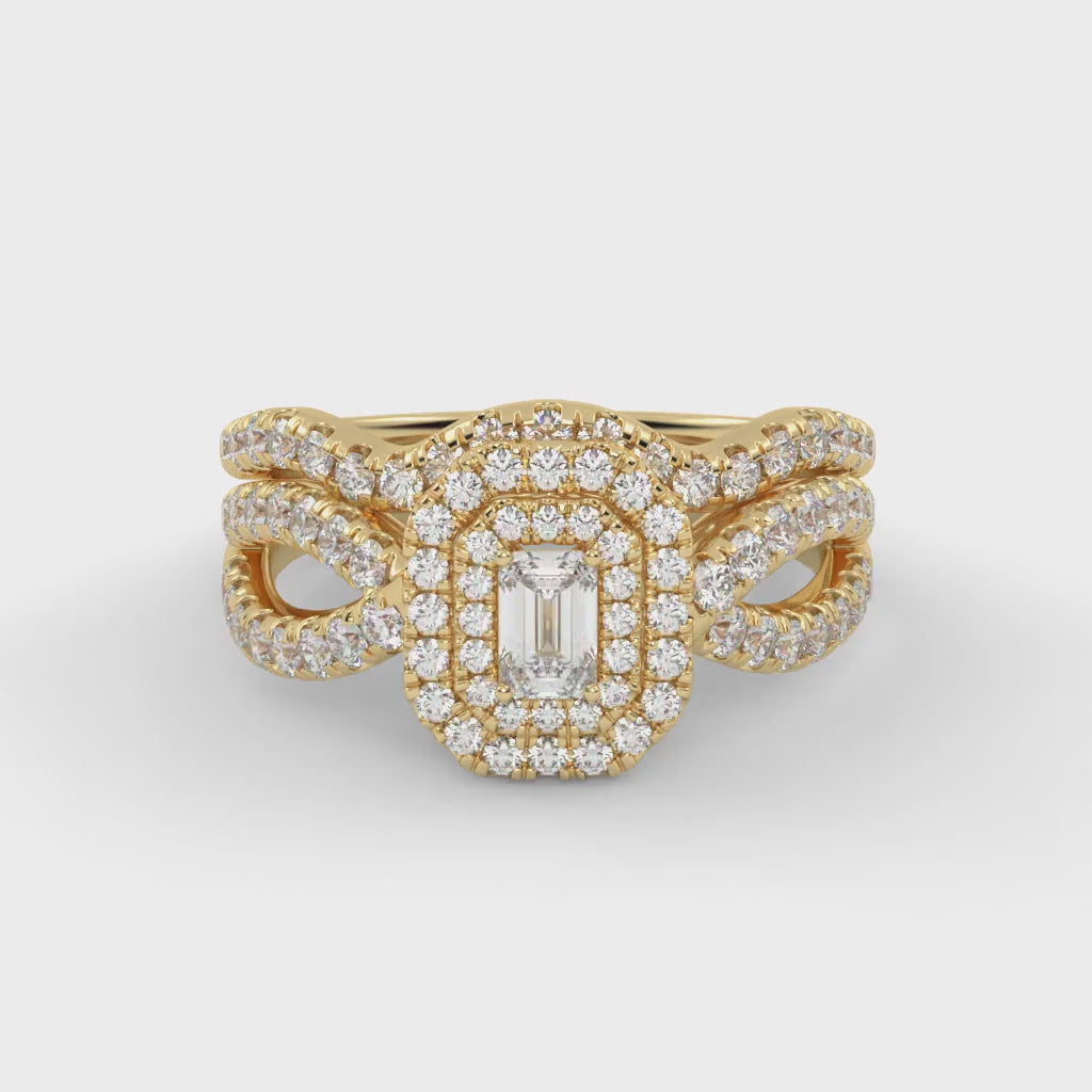 IGI Certified Emerald Cut Lab Diamond Bridal Set Ring