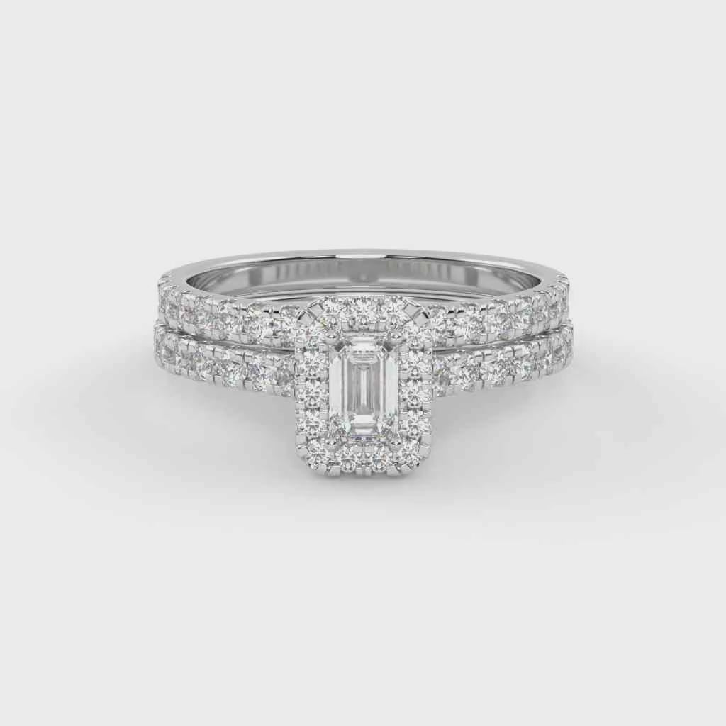 IGI Certified Half Eternity Halo Solitaire Bridal Set Ring