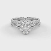 Pear Cut 1.00 Carat Lab Grown Diamond Twisted Infinity Halo Solitaire Bridal Set Ring