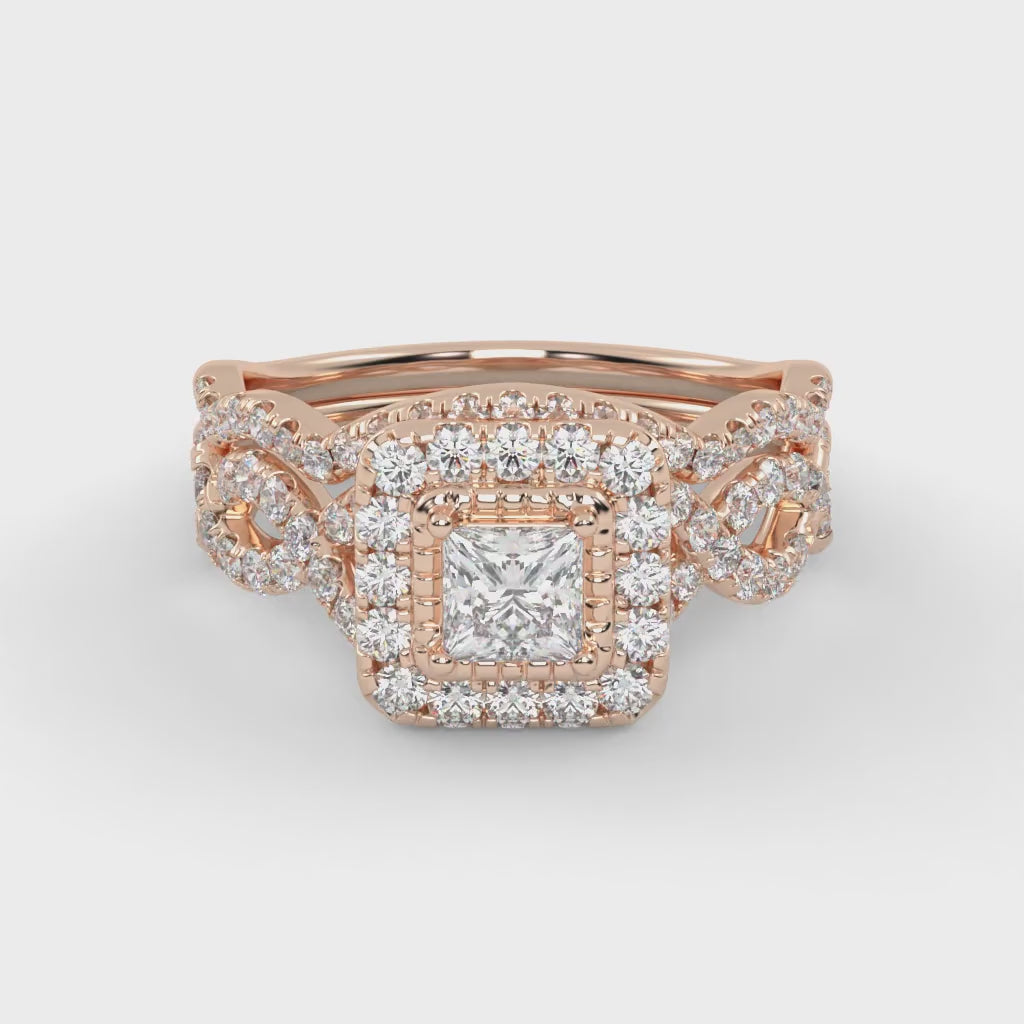 IGI Certified Twisted Infinity Halo Bridal Set Ring