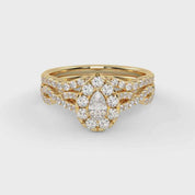 Pear Cut 1.00 Carat Lab Grown Diamond Twisted Infinity Halo Solitaire Bridal Set Ring