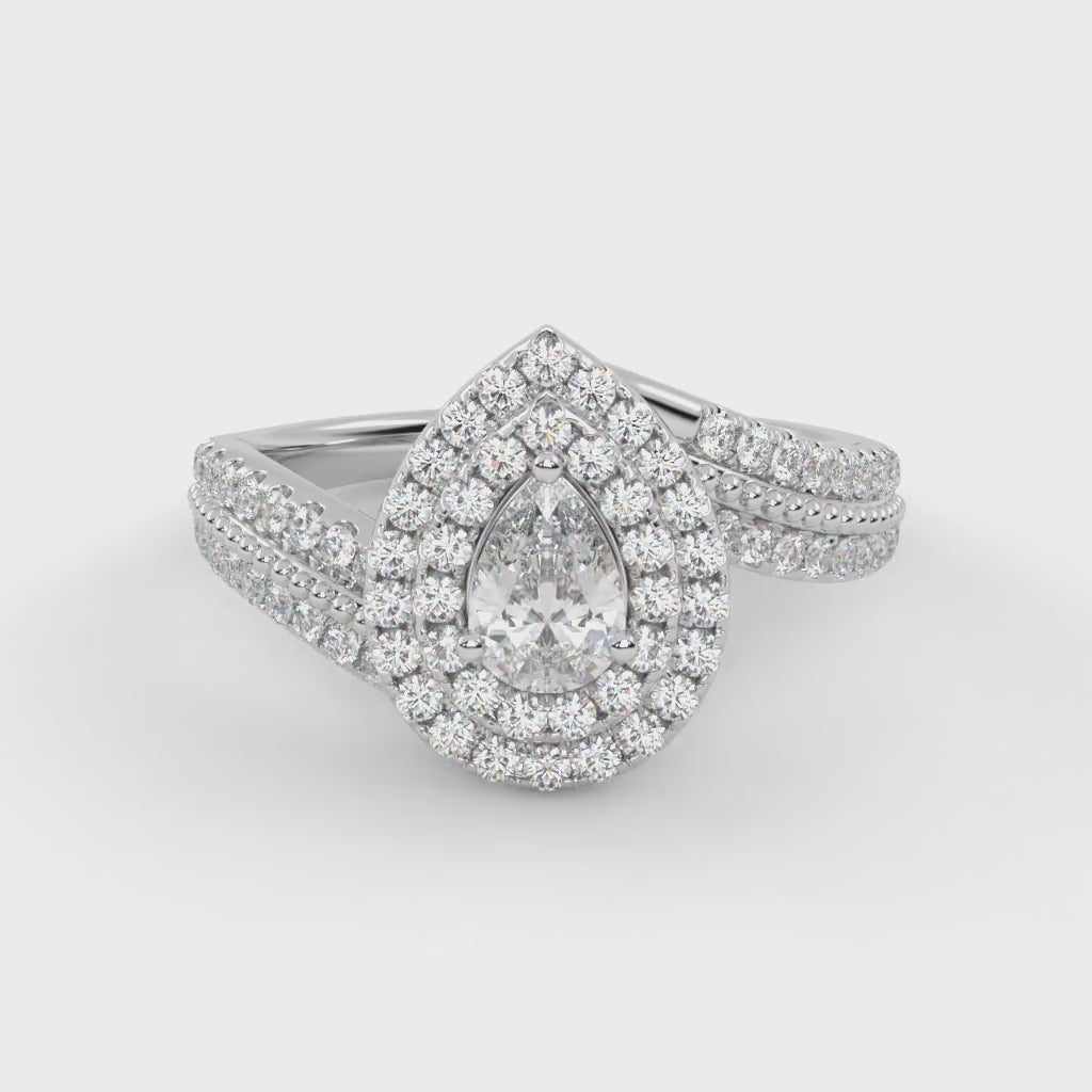 IGI Certified Bypass Double Halo Solitaire Engagement Ring