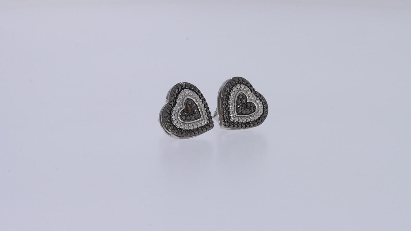 Black & White Natural Diamond Heart Shape Stud Earrings in 925 Sterling Silver (0.02 Ct)