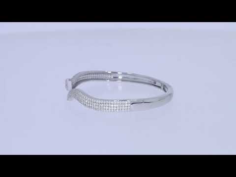 Load and play video in Gallery viewer, 1 1/2 Carat Round Shape Lab Created Moissanite Diamond Open Cuff Bangle Bracelet For Women In 925 Sterling Silver Or 10K Or 14K Solid Gold (1.50 Cttw)
