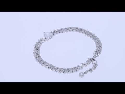 Load and play video in Gallery viewer, Heart &amp;amp; Round Cut Sparkling White Cubic Zirconia Adjustable Single Row Cuban Chain Bracelet In 925 Sterling Silver
