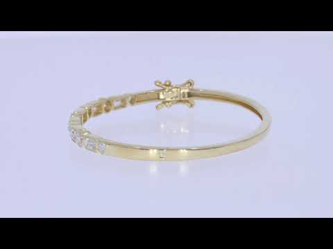 Load and play video in Gallery viewer, Emerald, Heart &amp;amp; Round Shape Sparkling White Cubic Zirconia Bangle Bracelet For Women In 925 Sterling Silver
