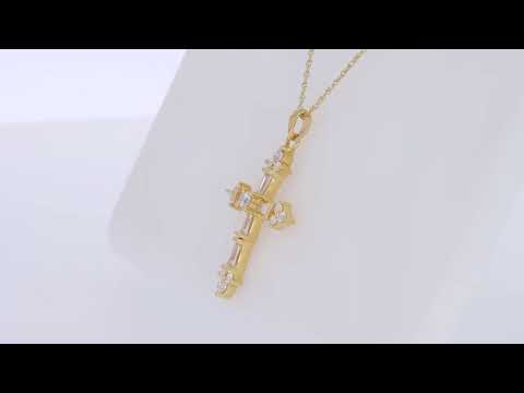Load and play video in Gallery viewer, Round &amp;amp; Baguette Cut White Cubic Zirconia Cross Pendant Necklace 925 Sterling Silver
