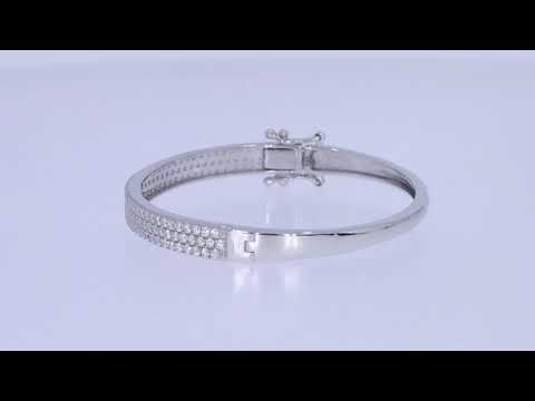 1 Carat Round Shape Lab Created Moissanite Diamond 3-Row Pave Set Bangle Bracelet For Women In 925 Sterling Silver & 10K Or 14K Solid Gold Jewelry (6.00