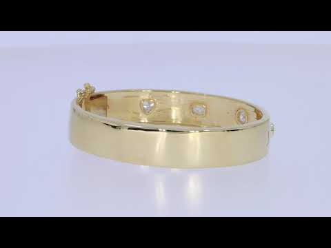 Load and play video in Gallery viewer, Multi Shape Lab Created Moissanite Diamond 10MM Width Five Stone Bangle Bracelet For Women In 925 Sterling Silver Or 10K Or 14K Solid Gold

