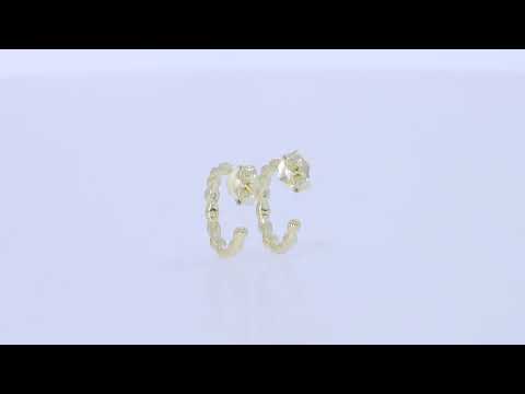 Beaded Huggie Hoop Earrings For Women Round Sparkling White Cubic Zirconia C-Shaped Dainty Hoop Earrings In 14K Gold Over Sterling Silver Jewelry Gift for Women